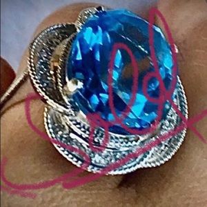 V Day Sale! Rare 20+ ctw Blue Topaz Diamond Ring